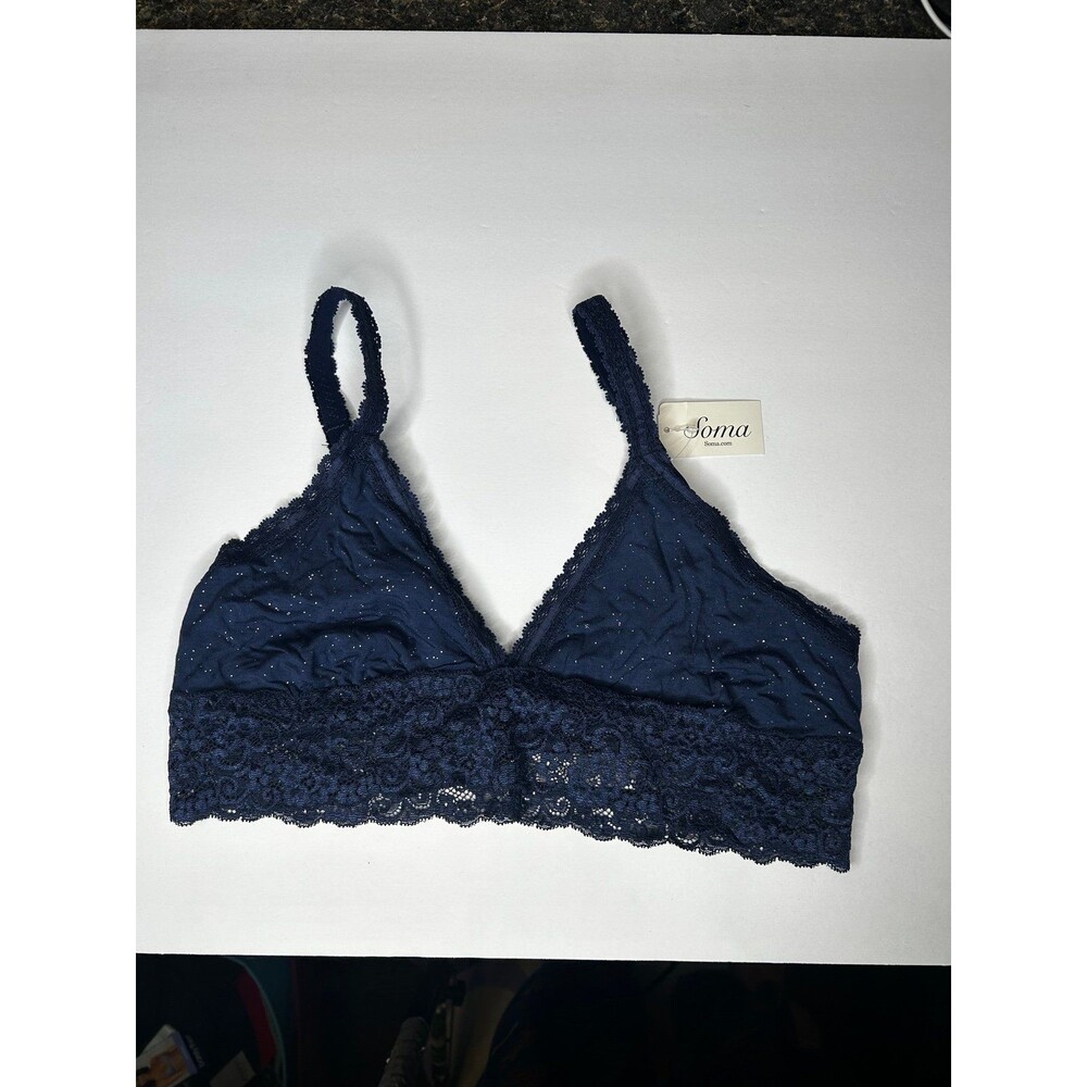 New soma navy blue lace unlined bra XL